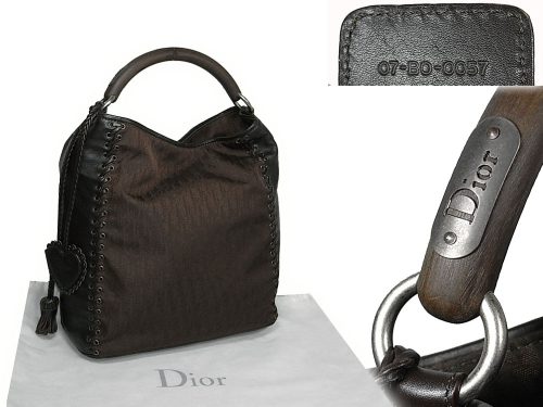ALMOST NEW ! Dior Brown Calf w Diorissimo Canvas with Wooden Handle Document Handbag-0