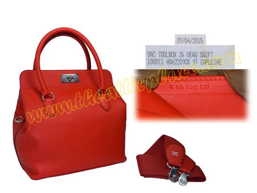 Hermes Toolbox 26 T Stamp Swift Capucine w Amazona Strap-0