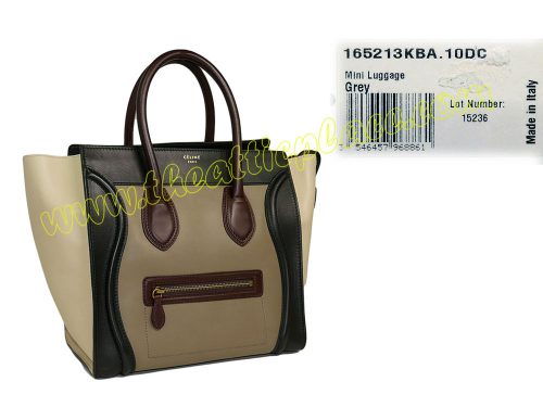 Celine 165213KBA Grey/ Burgundy/ Black/ Beige Calf Mini Luggage-0