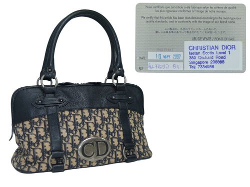 Dior TNL44232 Monogram Logo CD Buckle Black/ Blue Vintage Looks Signature Boston Tote-0