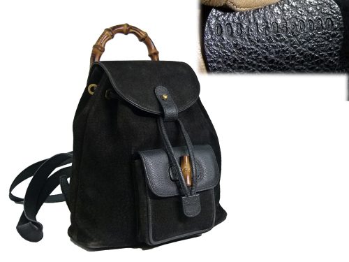 Gucci Vintage Classic Bamboo Black Suede Backpack Small -0