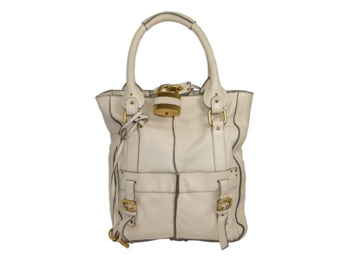 Chloe Beige/ Off White Leather Paddington Vertical Tote -0