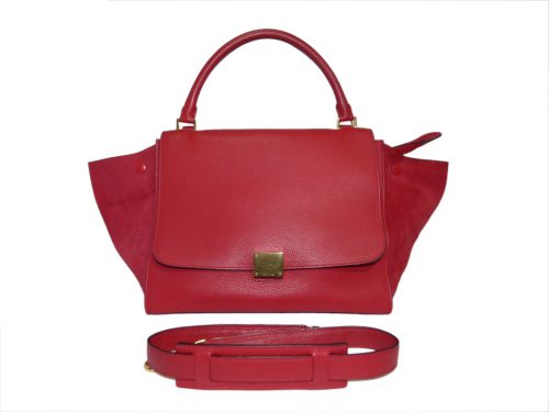 Celine Red Calf / Suede Trapez Medium Gold Hardware-0